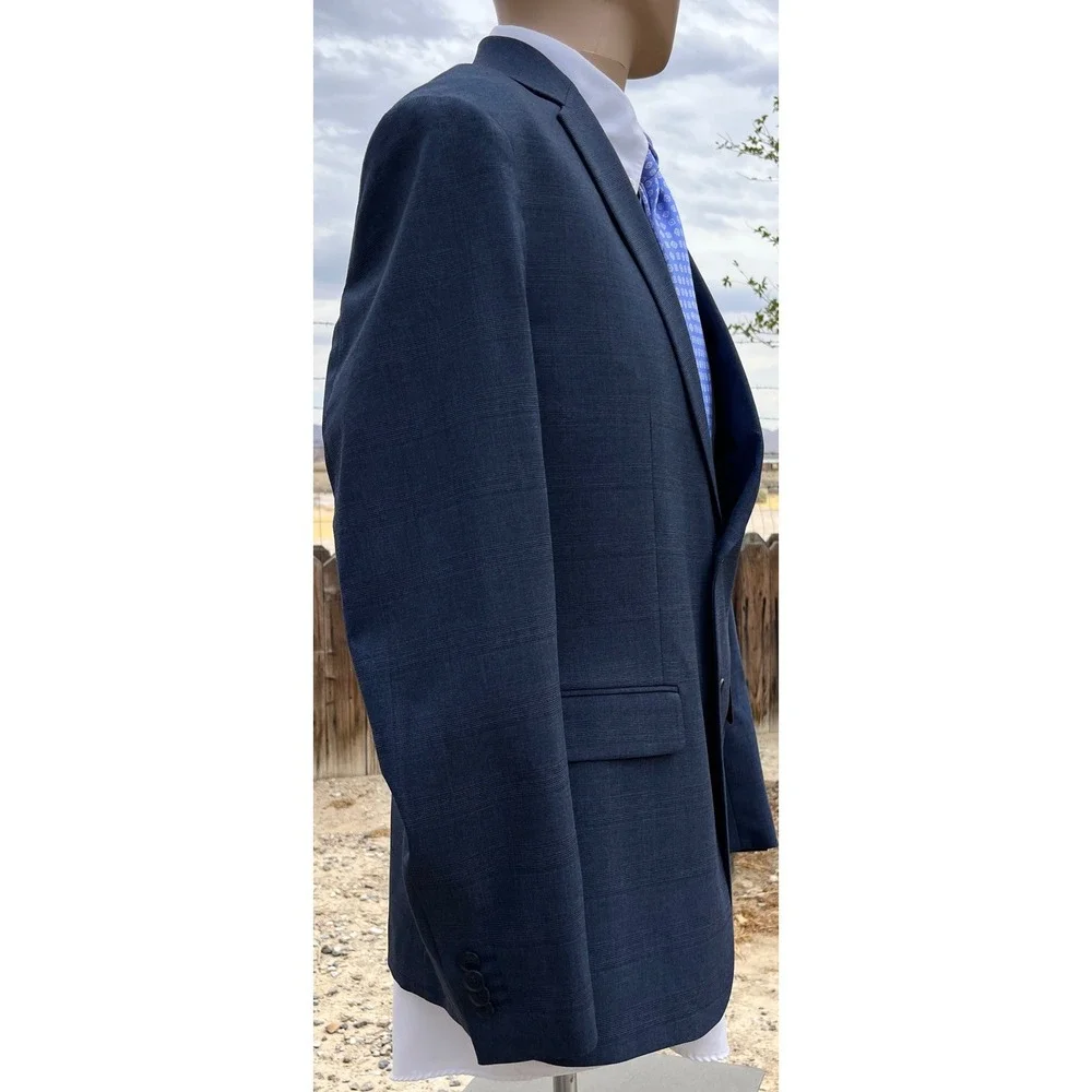 New Banana Republic Blazer Men 44R Blue Slim Fit Glen Plaid Suit Jacket Stretch